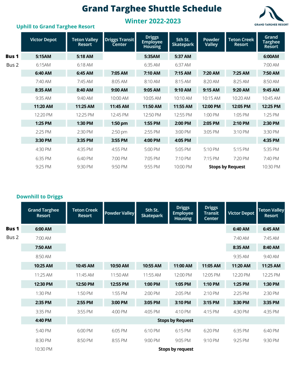 Teton Valley Bus Service Grand Targhee